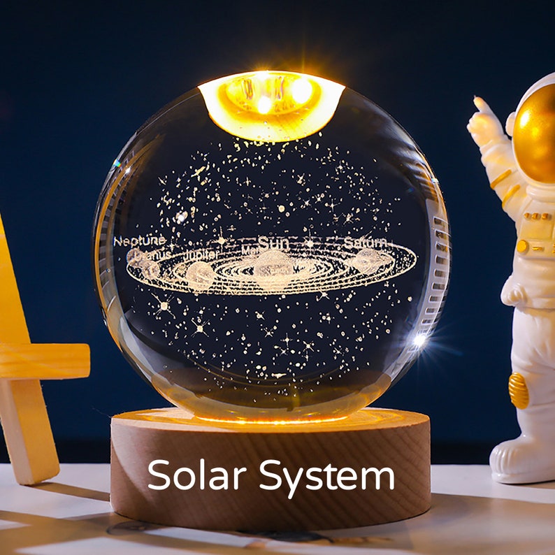 3D Galaxy Crystal Ball Night Light-6CM Solar System Lamp-Custom Crystal Photo Night Lamp-3D Glass Ball Light-Bedroom Decor Crystal Lamp Solar System-3D