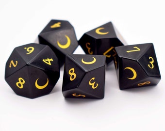 Black Obsidian Gemstone Vampire Dice-Cresent Moon Engraved D10s-VTM dice-d10 sets-Vampire the Masquerade-Moon Vampire D10 Dice-Choose Qty