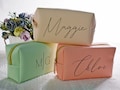 Custom Name Cosmetic Bag-Personalized Monogram Makeup Bag-Leather Toiletry Bag-Birth Month Bridesmaid Bag-Bridal Party Gifts-Bridesmaid Gift