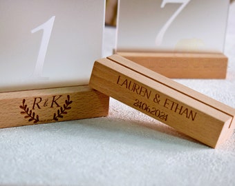 Table Number Stand-Custom Wedding Table Numbers-Frosted Arch Acrylic Table Numbers with CUSTOM Engraved Wooden Stand-Wedding Table Decor