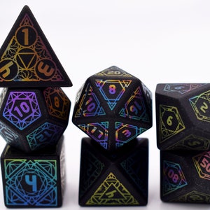Volles Set von Obsidian-Würfeln - Erhöhte Würfel DnD-Polyeder Würfel Set-Dungeons and Dragons Würfel-Stein RPG Würfel-Matt Finish-Heilige Geometrie Themed