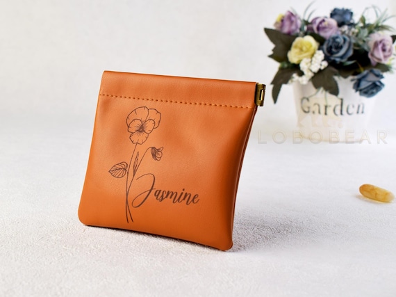 Personalized Leather Coin Purse-Rosary Pouch-Change Purse-Coin Holder-Self Closing Bag-Makeup Pouch-Travel Jewelry Pouch-Christmas Gifts