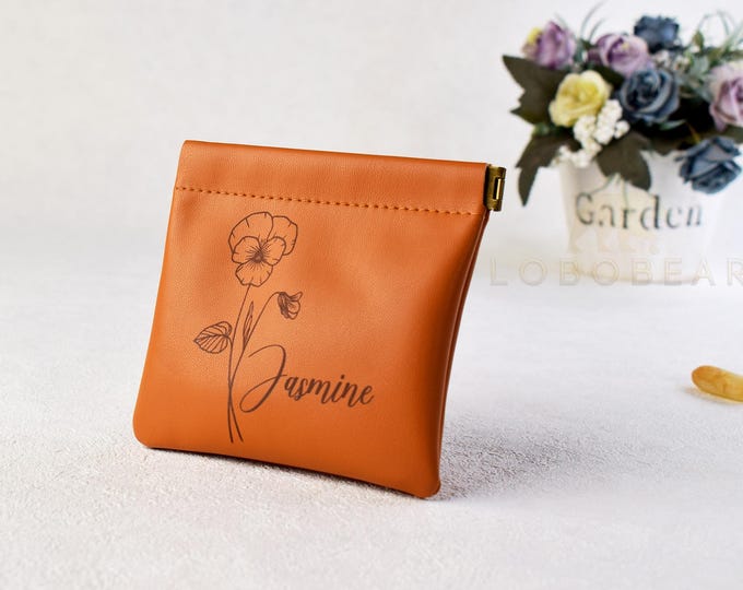 Personalized Leather Coin Purse-Rosary Pouch-Change Purse-Coin Holder-Self Closing Bag-Makeup Pouch-Travel Jewelry Pouch-Christmas Gifts