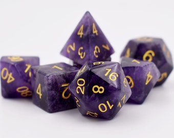 Full Set of Amethyst dice set-Engraved dungeons and dragons dice-Polyhedral Gemstone Dice-Stone Dice-RPG Dice-Gem Dice-Stone Dice