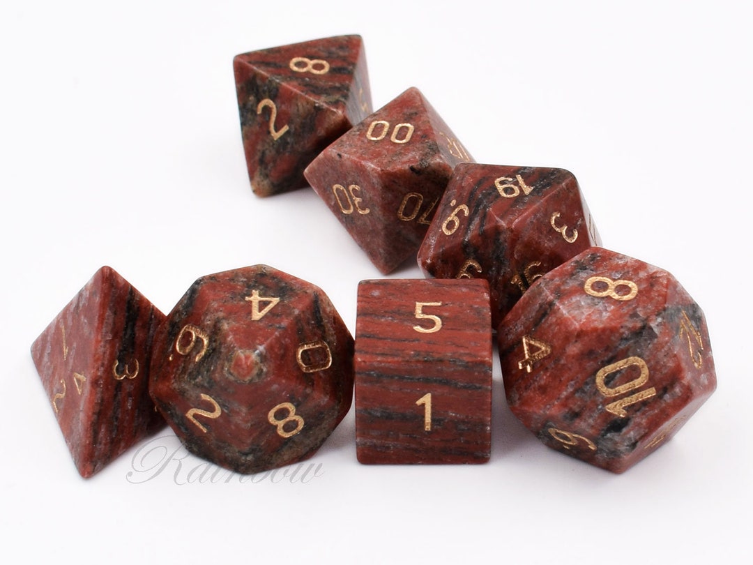 Dicefull Set Red Granite Stone Dice Setengraved Gem Dice Set