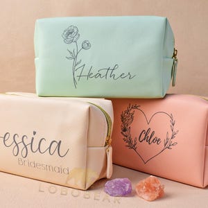 Bridesmaid Gifts Makeup Bag-Custom Make up pouch bag w/Name or Initials-Cosmetic Bags-Personalized Gift for Women-Bachelorette Party Favors