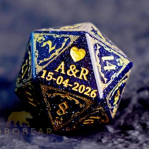 Custom Engraved D20 Dice-Wedding Anniversary Gift-Marry Me D20-D20 Wedding Dice-Personalized d20-Engraved D20 Dice-Natural Gemstone RPG Dice