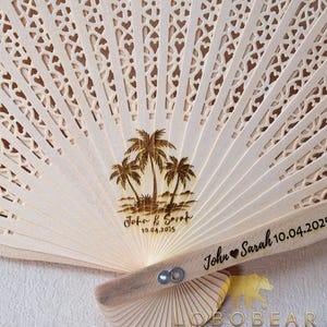 Tropical Palm Beach Wedding Fans-Summer Wedding Favors Guests Fan-Wooden Fan Bulk-Personalized Sandalwood Hand Fan-Custom Wood Folding Fans