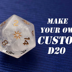 Customize D20-DnD D and D Dice Set-Add Initials or Symbol-Custom D20 Dice-Personalized D20 dungeons and dragons-Stone D20-Gemstone D20 image 1