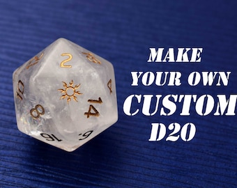 Personalizar D20-DnD D y D Juego de dados-Agregar iniciales o símbolo-Dados D20 personalizados-D20 mazmorras y dragones personalizados-Piedra D20-Piedra preciosa D20