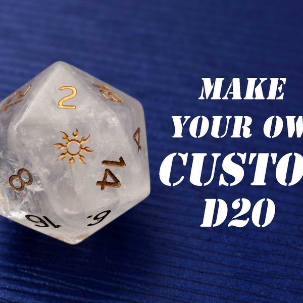 Anpassen von D20-DnD D und D Würfelset-Initialen oder Symbol hinzufügen-Benutzerdefinierte D20 Würfel-Personalisierte D20 Dungeons und Drachen-Stein D20-Edelstein W20