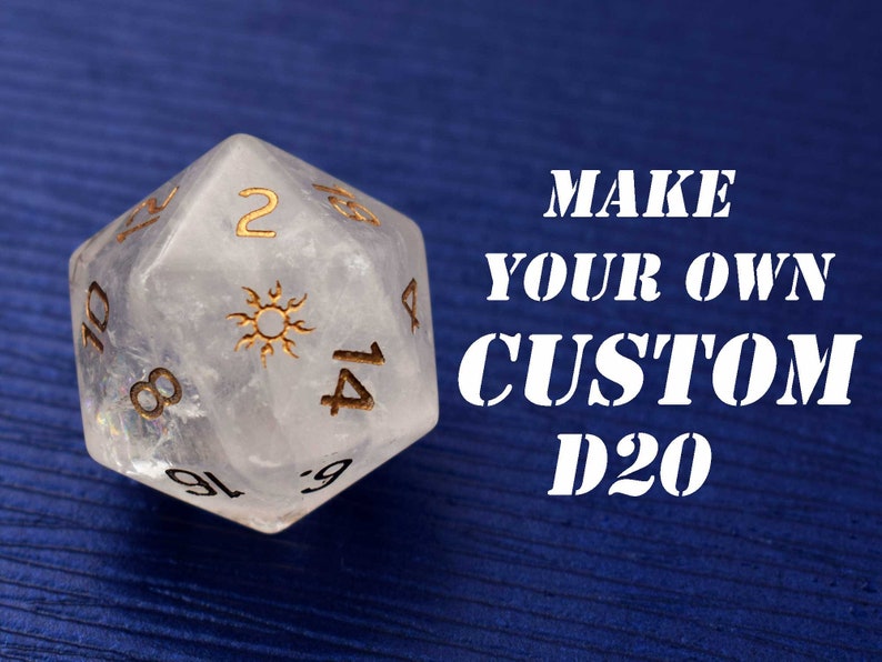 Customize D20-DnD D and D Dice Set-Add Initials or Symbol-Custom D20 Dice-Personalized D20 dungeons and dragons-Stone D20-Gemstone D20 image 1