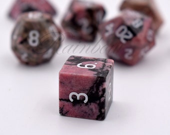 Pink Rhodonite Gemstones Set of dice-Gem dice-Stunning dice set for Dungeons and Dragons-Gemstones Dice-Polyhedral dice set-Christmas Gift