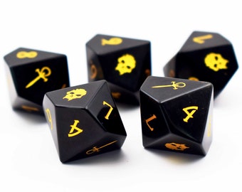 Black Obsidian Vampire Dice Set-VTM dice-Vampire Dice Set-Engraved D10s-d10 sets-Vampire the Masquerade Dice-Gemstone Vampire Dice