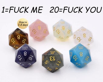 CLEARANCE Sale-1 Piece Gemstone D20-Critical Failure F*CK D20s-Gem Dice-dungeons and dragons dice-rpg d20 dice-Engraved D20-Christmas Gift