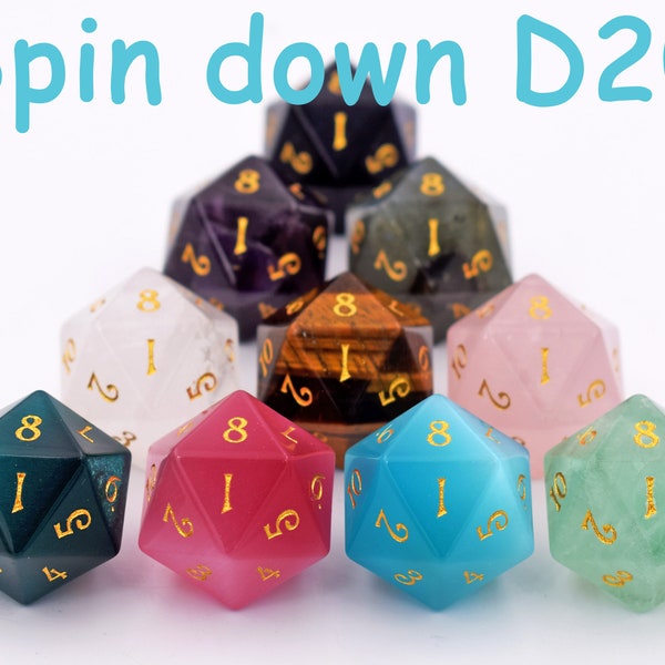 SPINDOWN D20-Gemstone D20 Dice-Spin down-Roll Down-Count Down Dice-Stone D20 Dice for dungeons and dragons-gem dice-Engraved Gemstone D20