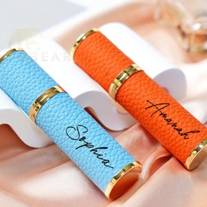Custom Name Perfume Bottle-Bridesmaid Gifts-Genuine Leather Fragrance Bottle-5ml Refillable Perfume Spray-Compact Travel Perfume Atomiser