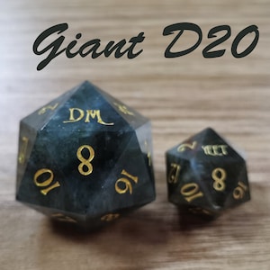 Giant 30mm D20-Chonk D20-Customize D20 Dice-DnD D and D Dice Set-Add Initials or Symbol-dungeons and dragons Dice-Stone D20-Gemstone RPG D20