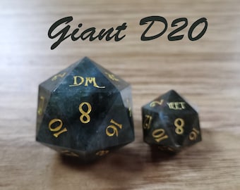 Giant 30mm D20-Chonk D20-Customize D20 Dice-DnD D and D Dice Set-Add Initials or Symbol-dungeons and dragons Dice-Stone D20-Gemstone RPG D20