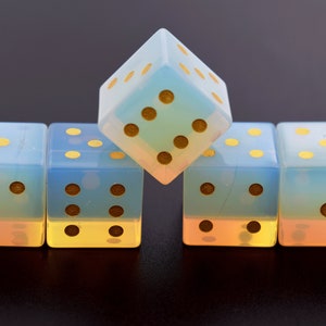 Opalite Pips D6s-D6 Dice-Yahtzee Dice-6 side dice-Engraved Gemstone D6 Dice Set-dungeons and dragons D6 Dice-DON'T Roll Dice Together