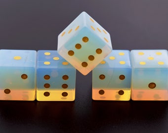 Opalite Pips D6s-D6 Dice Set-Yahtzee Dice-6 side dice-Engraved Gemstone D6 Dice Set-dungeons and dragons D6 Dice-DON'T Roll Dice Together