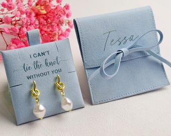 Knot Earrings Gift Set-Personalized Suede Jewellery Pouches-Custom Bridesmaid Gift Bags (8x8cm)-Tie the Knot Jewellery-Mini Jewellery Case