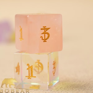 Gemstone D6 Dice-Rose Quartz Gemstone D6-16mm d6s-Dungeons and Dragons D6-Engraved Dice for d6 rpgs / tabletop games/ DON'T Roll together
