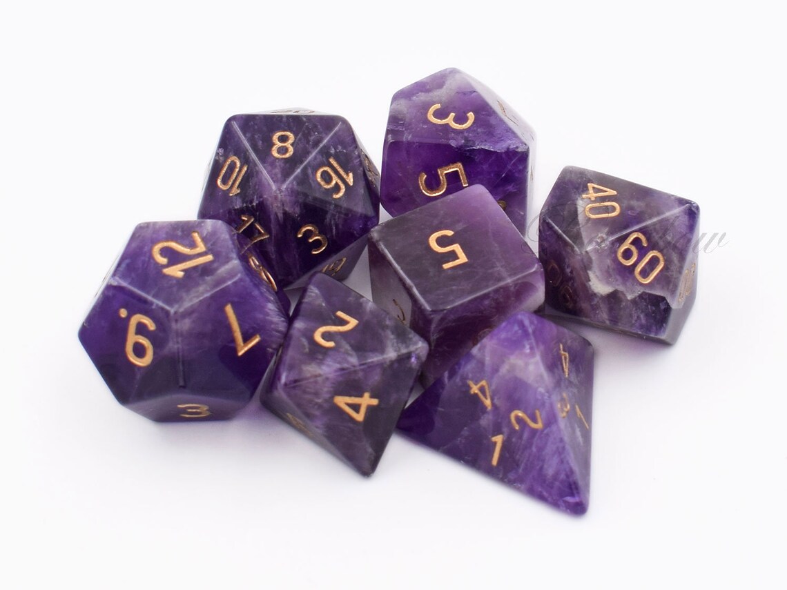 Full Set Amethyst DiceNatural Gemstone DiceEngraved Dice for Etsy