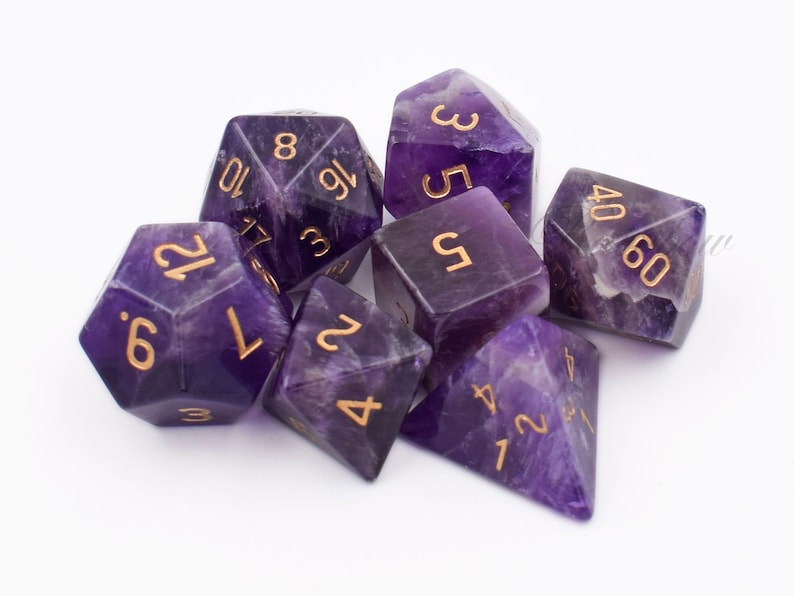 Full Set Amethyst DiceNatural Gemstone DiceEngraved Dice for Etsy