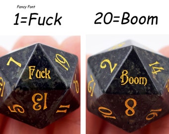 CLEARANCE Sale-1 Piece Kambaba F*CK Boom D20 Die-critical failure dice-D20 Dice-rpg d20 for dungeons and dragons-Gem Dice-Engraved Gemstone