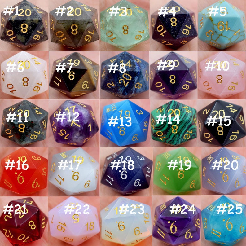Customize D20-DnD D and D Dice Set-Add Initials or Symbol-Custom D20 Dice-Personalized D20 dungeons and dragons-Stone D20-Gemstone D20 image 10