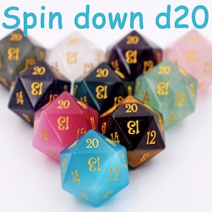 SPINDOWN D20-Count Down Dice-Gemstone D20 Dice-Spin down-Roll Down D20-Stone D20 Dice-dungeons and dragons-gem dice-Engraved Gemstone D20