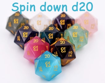 SPINDOWN D20-Count Down Dice-Gemstone D20 Dice-Spin down-Roll Down D20-Stone D20 Dice-dungeons and dragons-gem dice-Engraved Gemstone D20