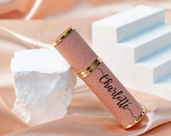 Frasco de perfume de viaje personalizado - Mini atomizador recargable de 5 ml - Atomizador de cuero genuino - Estuche con bomba de recarga para viajes y salidas
