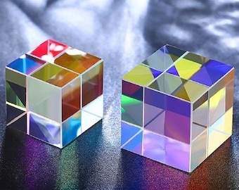 Prisme de séparation de la lumière Cube-Mélange de couleur Cube-Vierge D6-Prisme en verre cristal, Prisme de dispersion RVB, Jouets de bureau multicolores Cadeau éducatif