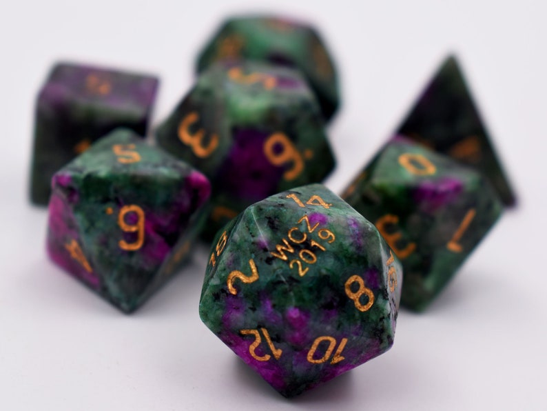 Full Set of CUSTOM Gemstone Dnd Dice-add Initials or