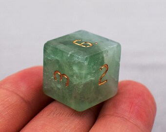 Single D6 Dice-Green Fluorite dnd dice-Engraved Gemstone D6 Dice-Engraved D6 for Dungeons and Dragons-Engraved Gem Dice-Stone D6 for dnd