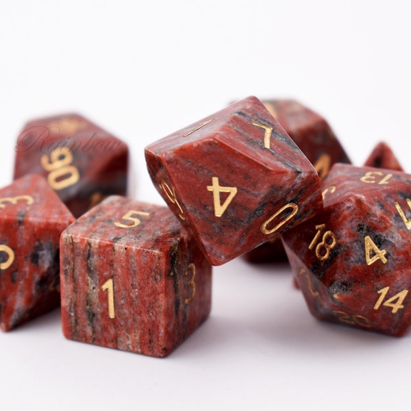 Natural Gemstone Dice-Engraved Dice-Polyhedral Gemstone Dice Set-Stone RPG Dice Set-Dungeons and Dragons Dice-Gem dice-Christmas Gift