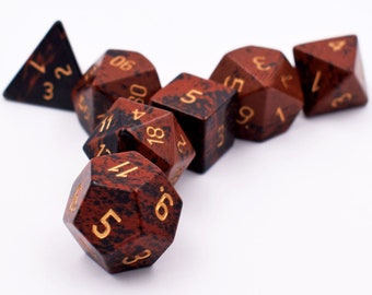 Mahogany Obsidian Dice Set-Polyhedral Gemstone Dice-Engraved Dice Set Stone-Gemstone Dice for Dungeons and Dragons-Gem dice-rpg Dice Set