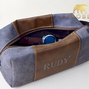 Trousse cadeau personnalisée pour garçons d'honneur-Trousse de toilette pour homme-Trousses de voyage pour lui-Trousse en toile à gravure personnalisée pour homme-Trousse de toilette en cuir-Cadeau pour papa
