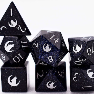 1 PEŁNY zestaw kości DnD D i D z kamieni szlachetnych - Dungeons & Dragons D20 - Moon Wolf Themed - Limitowana edycja kości RPG - SZYBKI statek - Prezent świąteczny