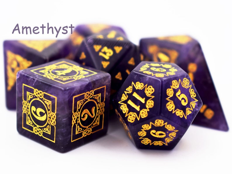 Gemstone Dnd Dice Setdungeons and Dragonsnatural Gemstone Etsy