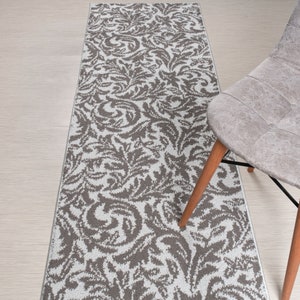 Custom Length Silver Leaves Runner Rug: Non-Slip, Washable, 26&quot; Wide