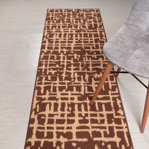 Custom Length Brown Runner Rug: Non-Slip Washable Scandinavian Style
