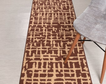 Custom Length Brown Runner Rug: Non-Slip Washable Scandinavian Style