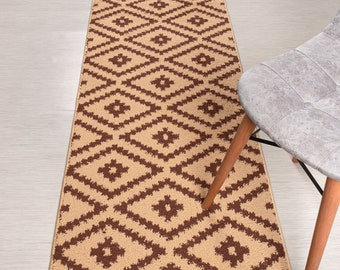 Custom Length Non-Slip Washable Runner Rug for Bathroom Kitchen Bed Room Hallway, 26 Inch Wide X Your Choice of Length, Kilim Beige