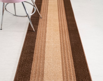 Custom Length Hallway Runner Rug, Slip Resistant, 26 Inch Wide X Your Choice of Length, Sold and Priced Per Foot, Brown & Beige