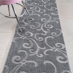 Custom Length Grey Runner Rug: Non-Slip Polyester Mat, 31&quot; Wide