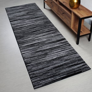 Custom Length Hallway Runner Rug, Extra Thick, 31 Inch Wide X Your Choice of Length, Sold and Priced Per Foot, Gray & Black