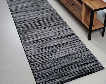 Custom Length Hallway Runner Rug, Extra Thick, 31 Inch Wide X Your Choice of Length, Sold and Priced Per Foot, Gray & Black
